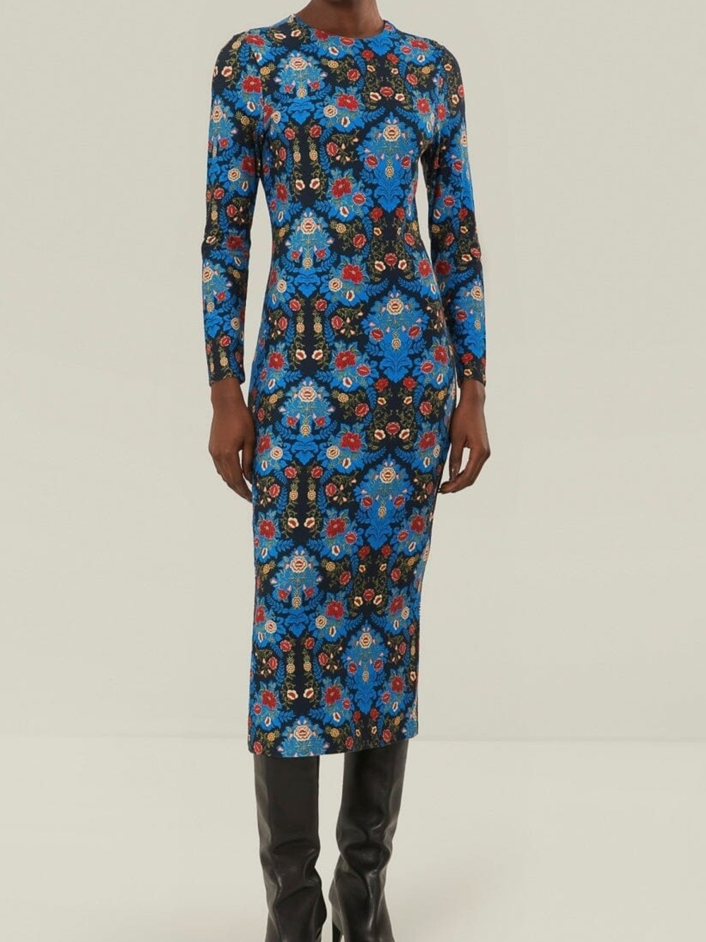 FARM Rio Blue Floral Long-Sleeve Midi Dress